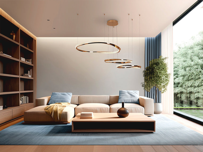 Lámpara de techo colgante de 3 aros Schuller Orbitas baño dorado y oro 3000K 554213 - vista alternativa