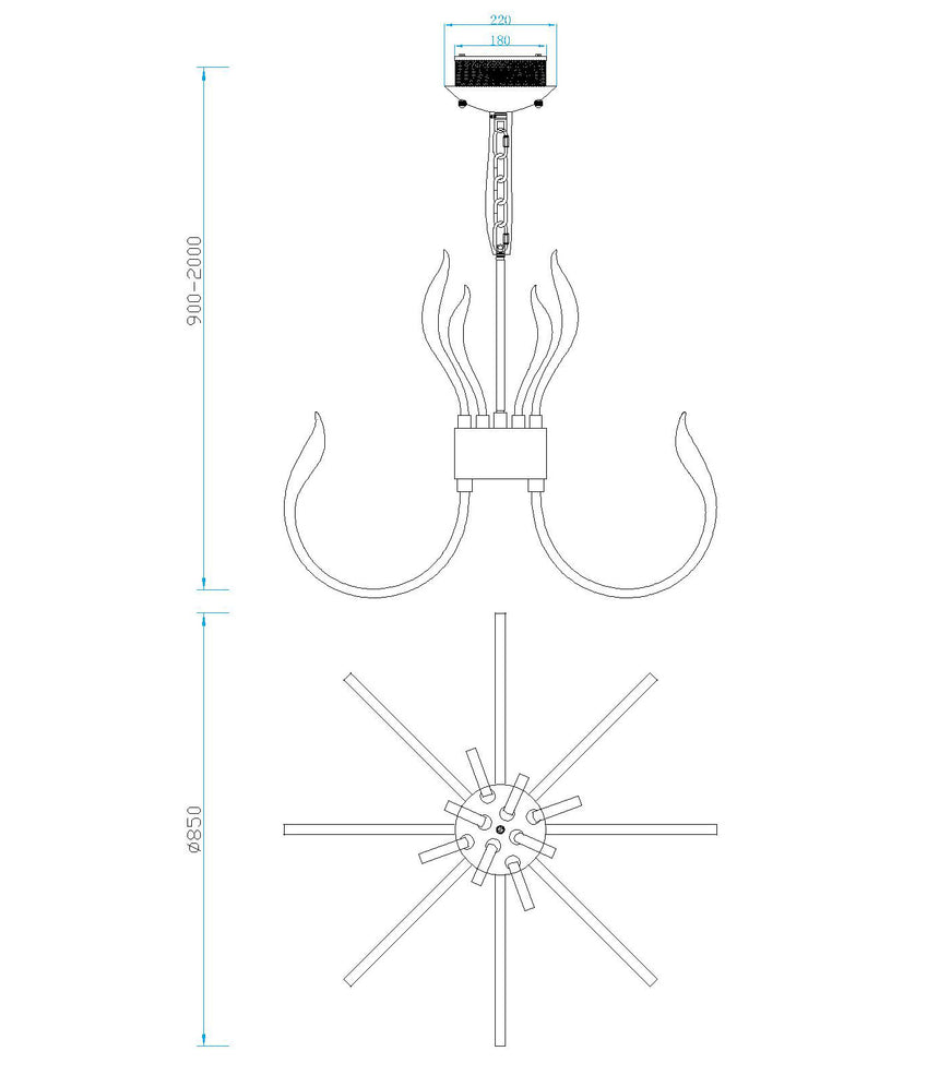 Plano de medidas - Mantra Versailles Lámpara de techo colgante LED cromo Ø85cm 5561