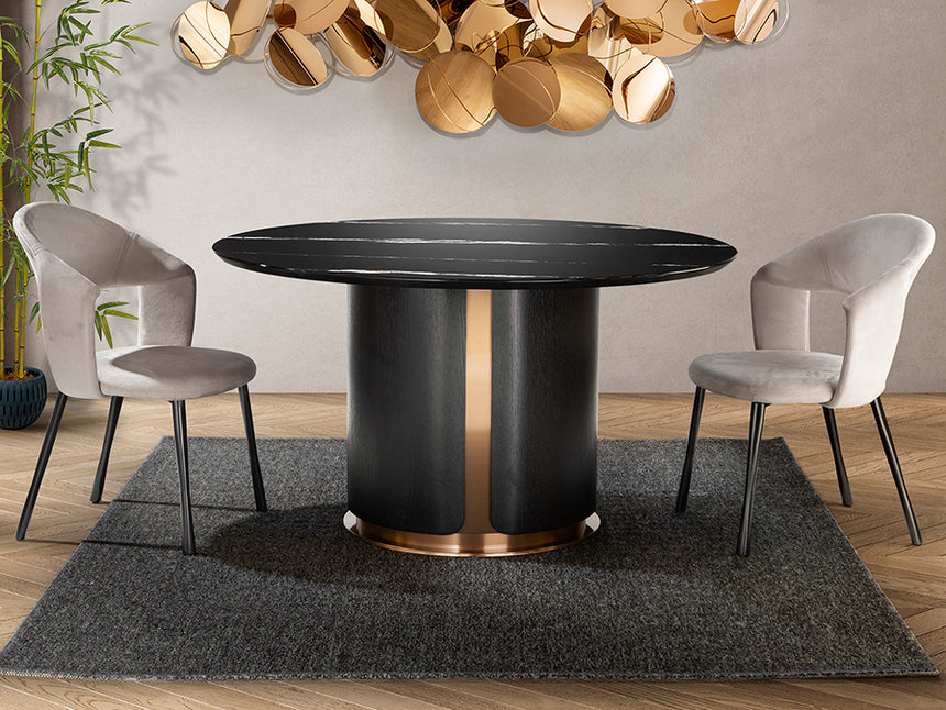 Mesa de comedor Schuller Zolo roble y negro mármol y acero 75cm 567091