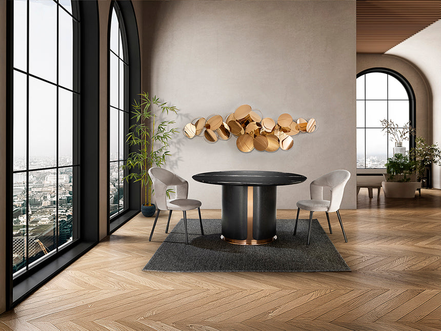 Mesa de comedor Schuller Zolo roble y negro mármol y acero 75cm 567091