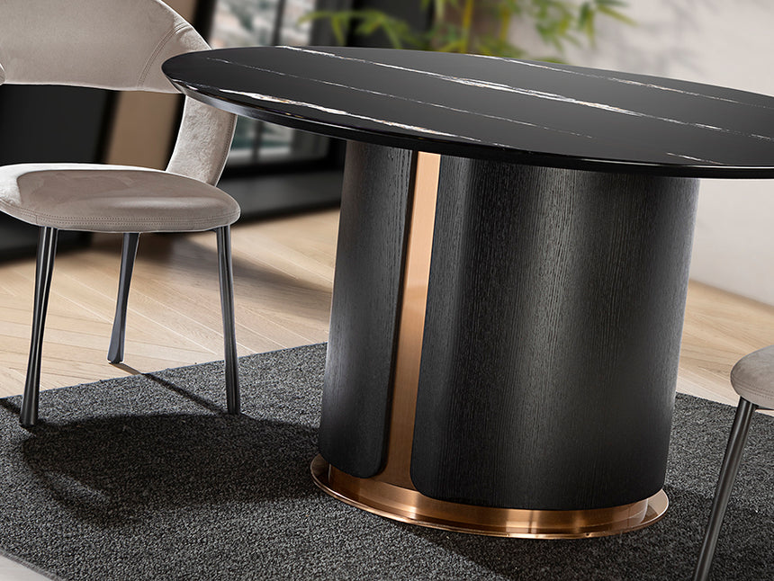 Mesa de comedor Schuller Zolo roble y negro mármol y acero 75cm 567091