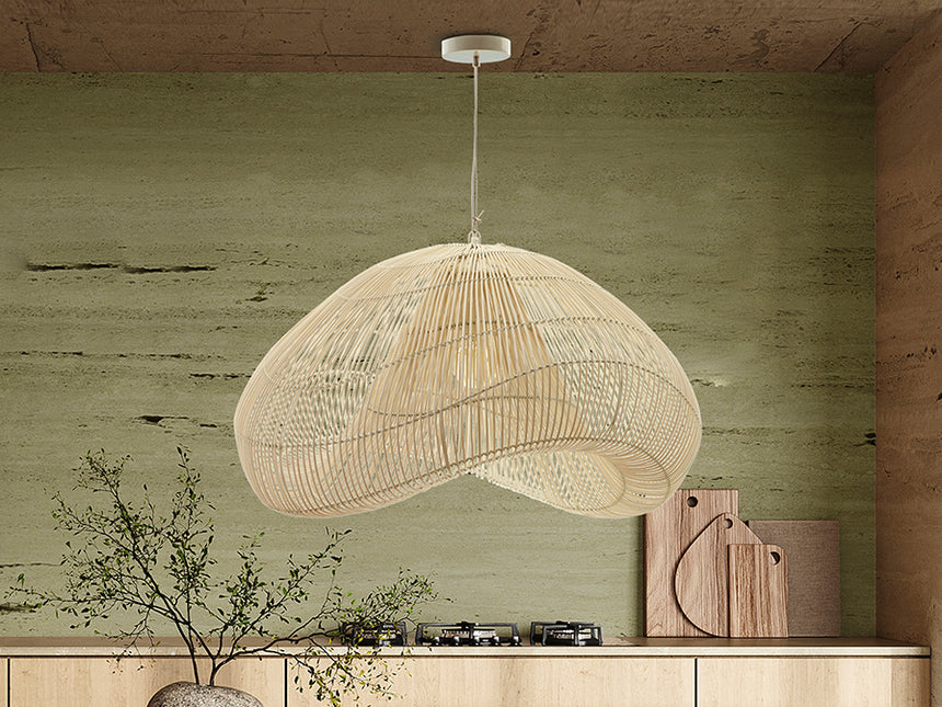 Schuller Sabah Lámpara de techo colgante ratán y blanco 80cm 567626