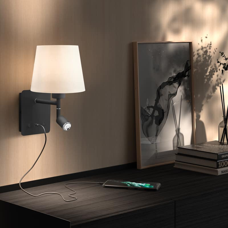 MDC MAILAND Lámpara aplique pared USB E27 cromo y pantalla 577183506