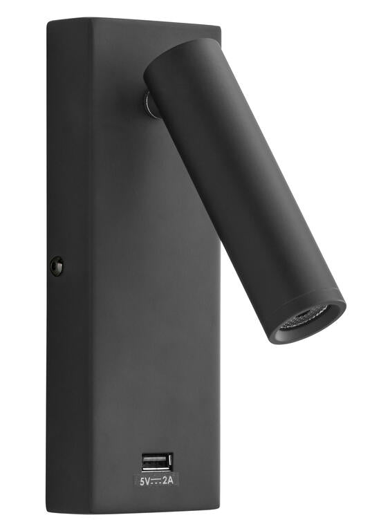 Aplique de lectura MDC Chelsea LED negro mate USB-A 3000K IP20 3W 577579109
