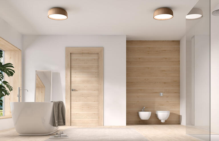 Plafón de techo MDC Tokio E27 3 luces efecto roble claro IP44 Ø36cm 578005501