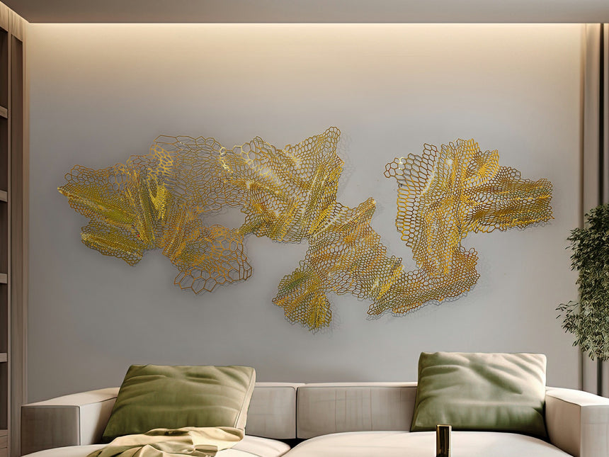 Escultura de pared Schuller Drako dorado brillo acero inoxidable 220x90cm 589536