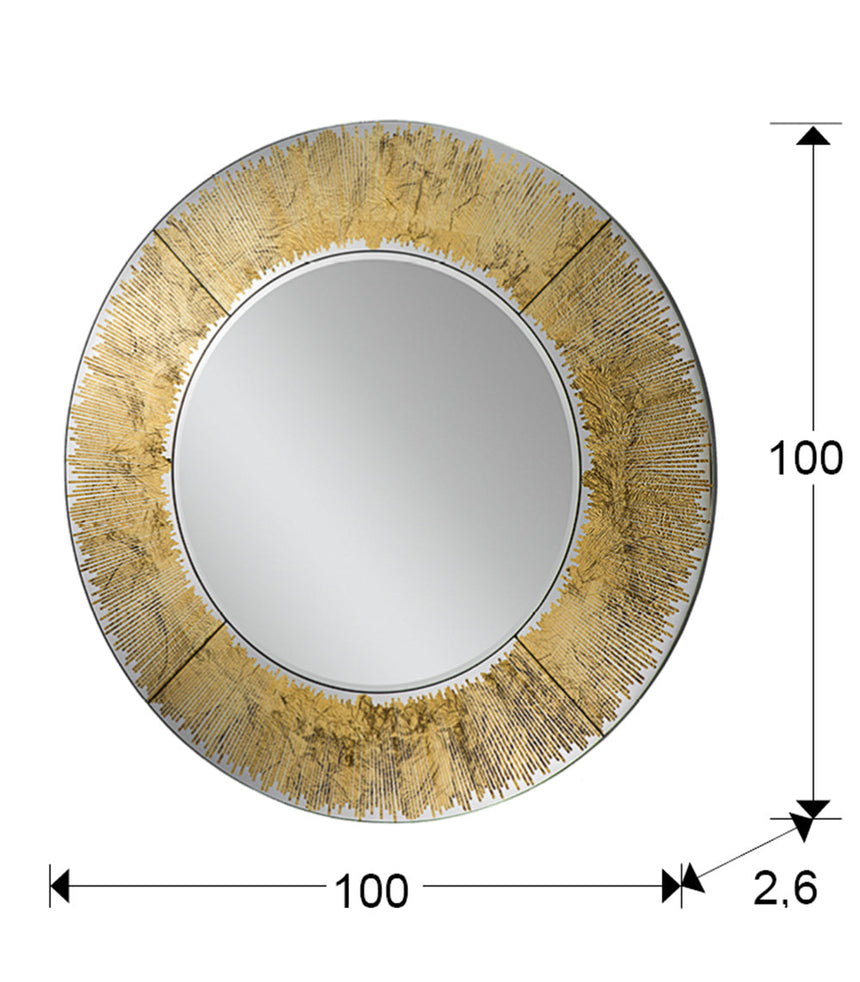 Medidas y dimensiones - Espejo redondo Schuller Aurora plata y pan de oro Ø100cm 593375
