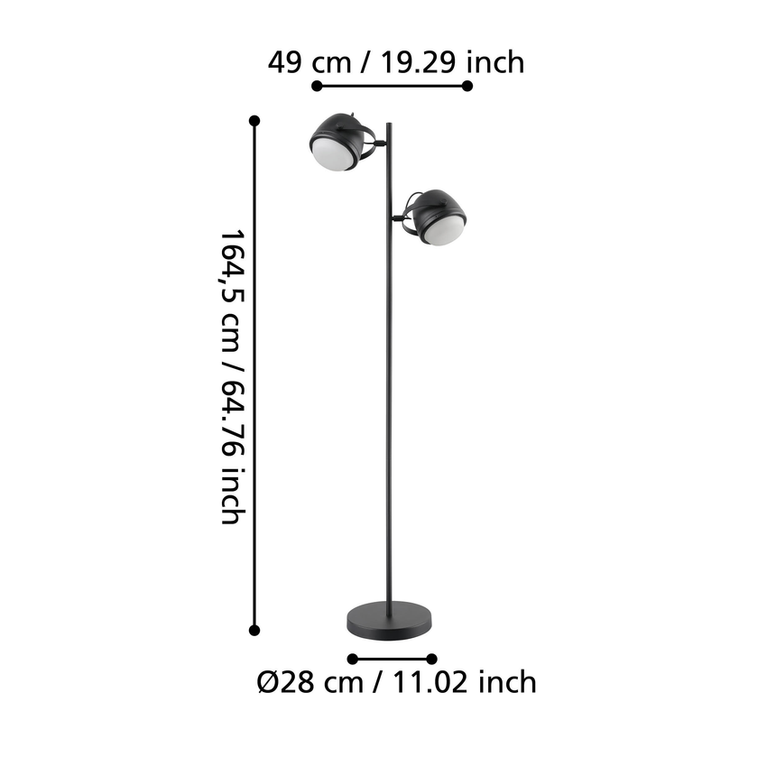 EGLO Upanema Lámpara de pie acero vidrio grabado negro blanco 390048