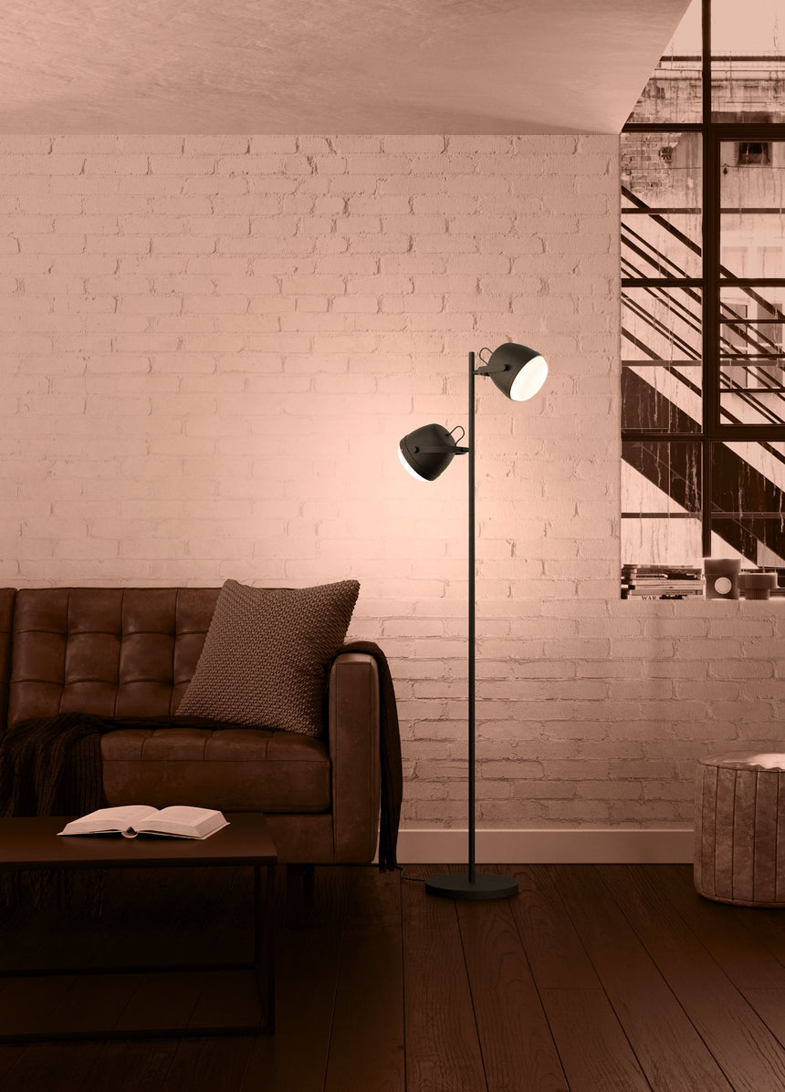 EGLO Upanema Lámpara de pie acero vidrio grabado negro blanco 390048