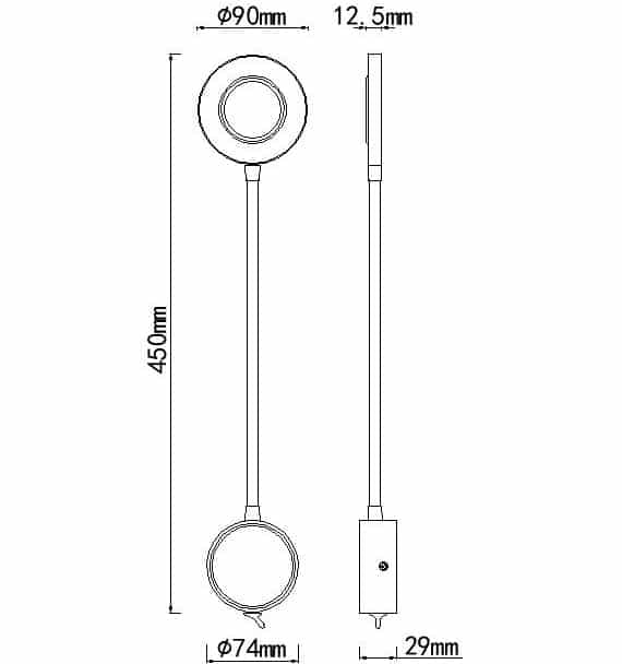 Plano de medidas - Mantra Boavista Aplique Lector LED negro 6051