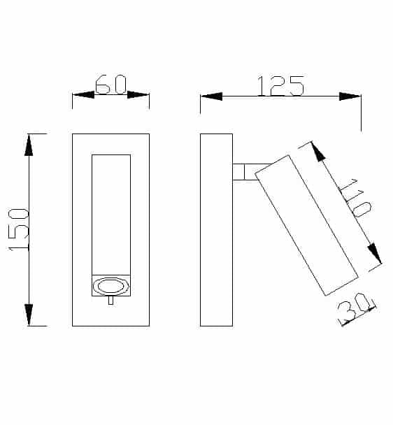 Plano de medidas - Mantra Tarifa Aplique Lector LED dorado, cobrizo 6072