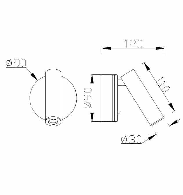 Plano de medidas - Mantra Prea Aplique Lector LED blanco 6075