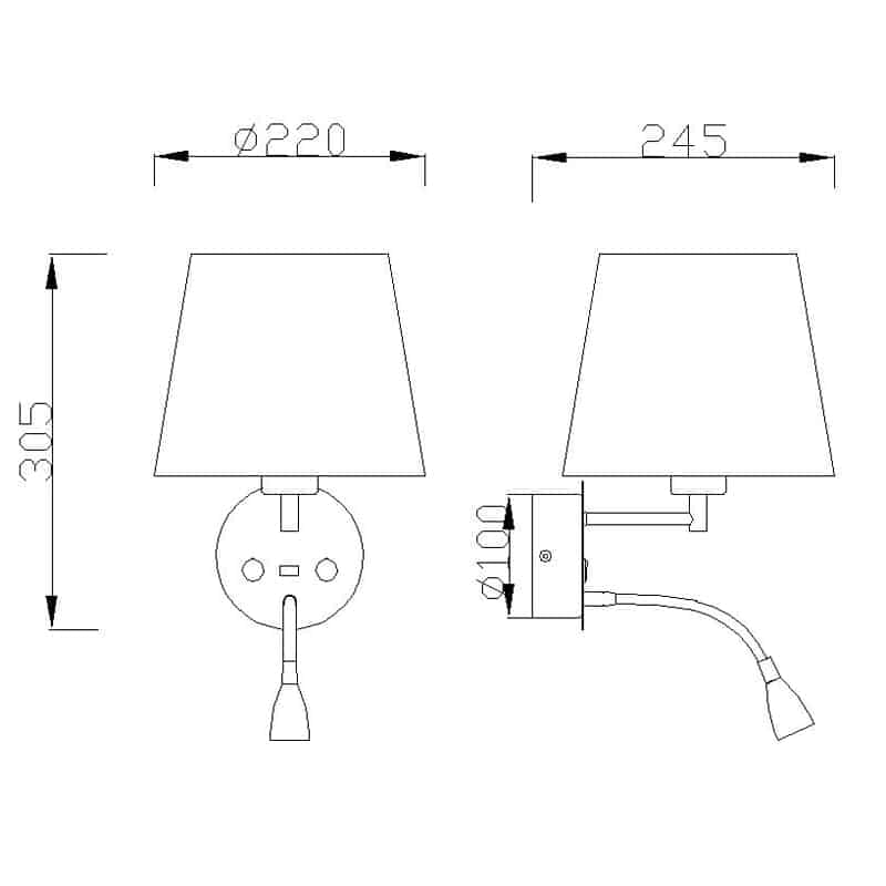 Plano de medidas - Mantra Caicos Lámpara de pared aplique blanco mate 6091