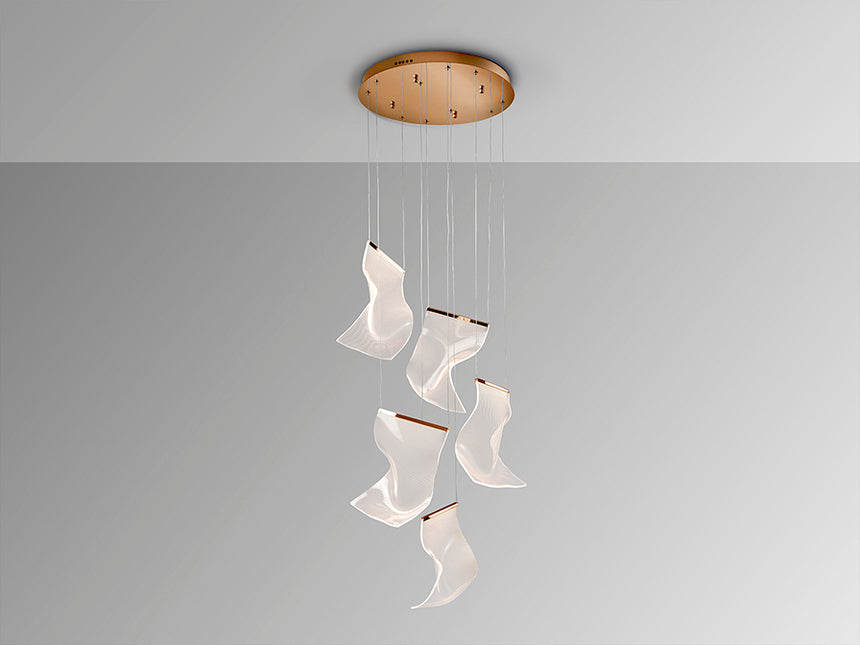 Schuller Velos 5-light lamp, rose gold, 609583