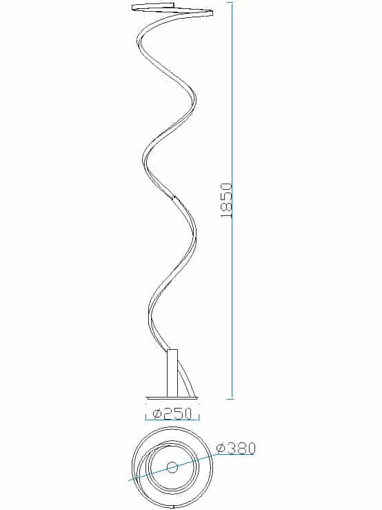 Plano de medidas - Mantra Helix Lámpara de pie LED blanco dimable Ø38cm 6102