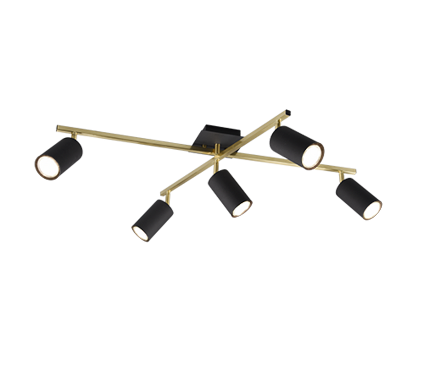 Plafón de techo Trio Marley 5 luces negro y dorado 77,4cm 6