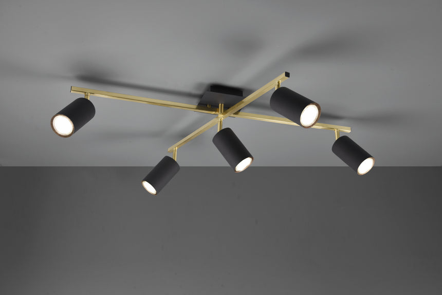 Plafón de techo Trio Marley 5 luces negro y dorado 77,4cm 6