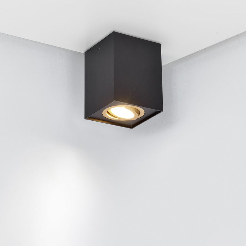 Plafón de techo Trio Biscuit LED negro y dorado 3000K 9,6cm 613000180