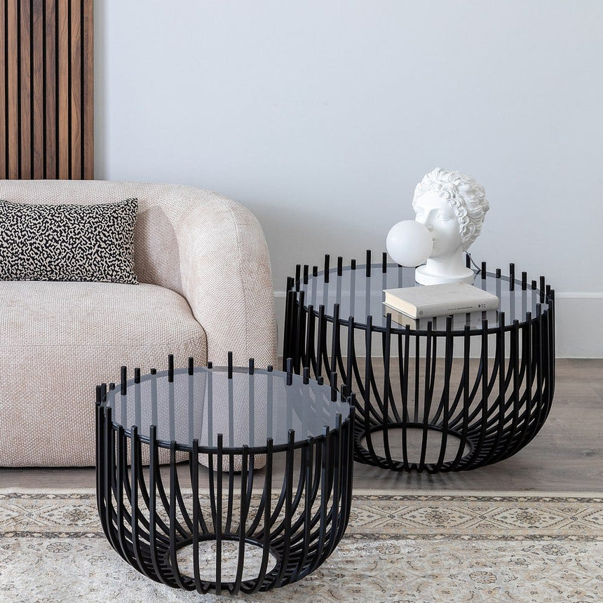 IXIA Set of 2 black metal and glass coffee tables 613627