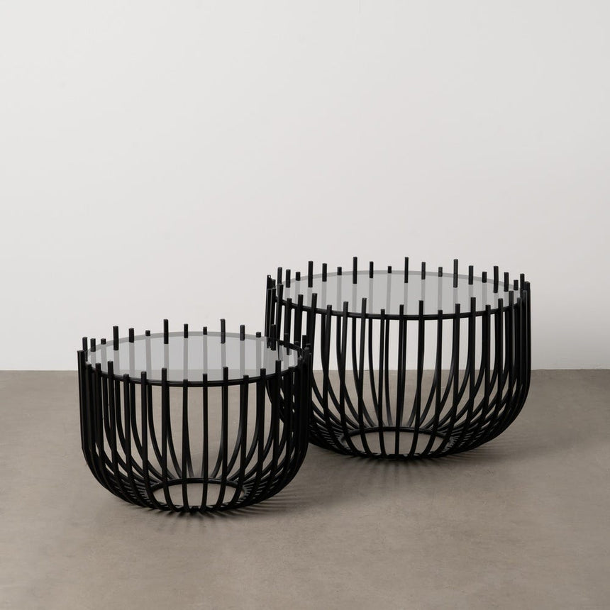 IXIA Set of 2 black metal and glass coffee tables 613627