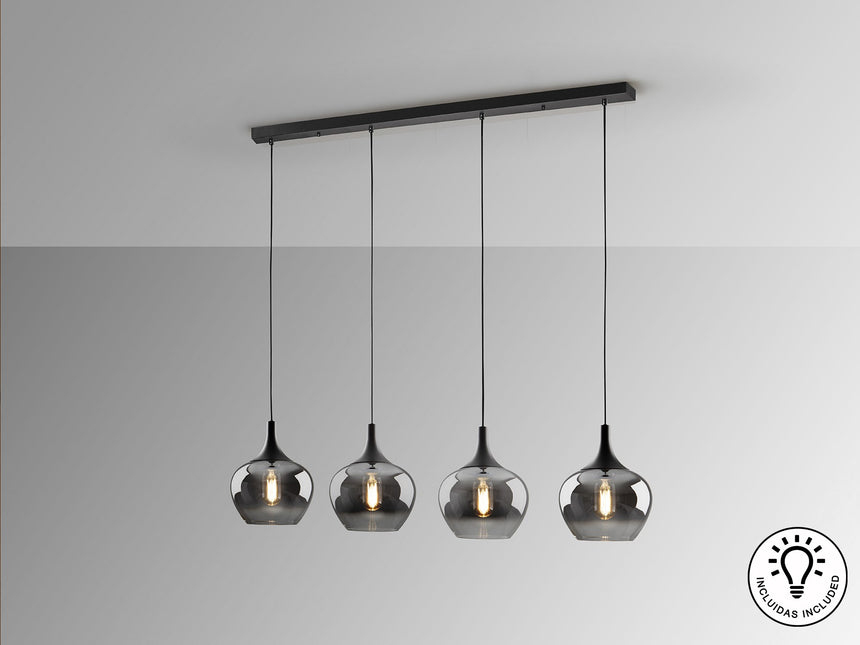 Lámpara de techo colgante Schuller Opaz 4 luces negro y degradado smoke vista 4