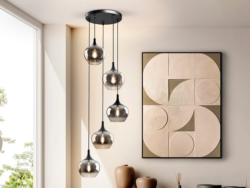 Schuller Opaz Lámpara de techo colgante 5 luces negro/smoke 614467