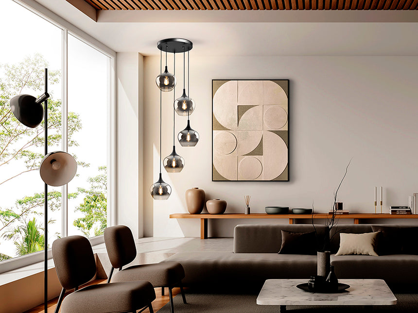 Schuller Opaz Lámpara de techo colgante 5 luces negro/smoke 614467