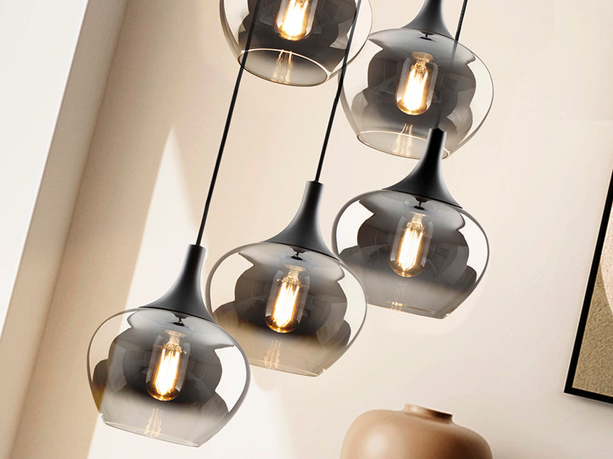 Schuller Opaz Lámpara de techo colgante 5 luces negro/smoke 614467