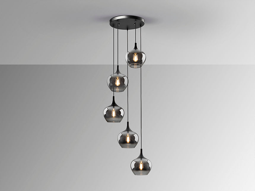 Lámpara de techo colgante Schuller Opaz 5 luces negro y degradado smoke Ø48cm 614467 - imagen 5