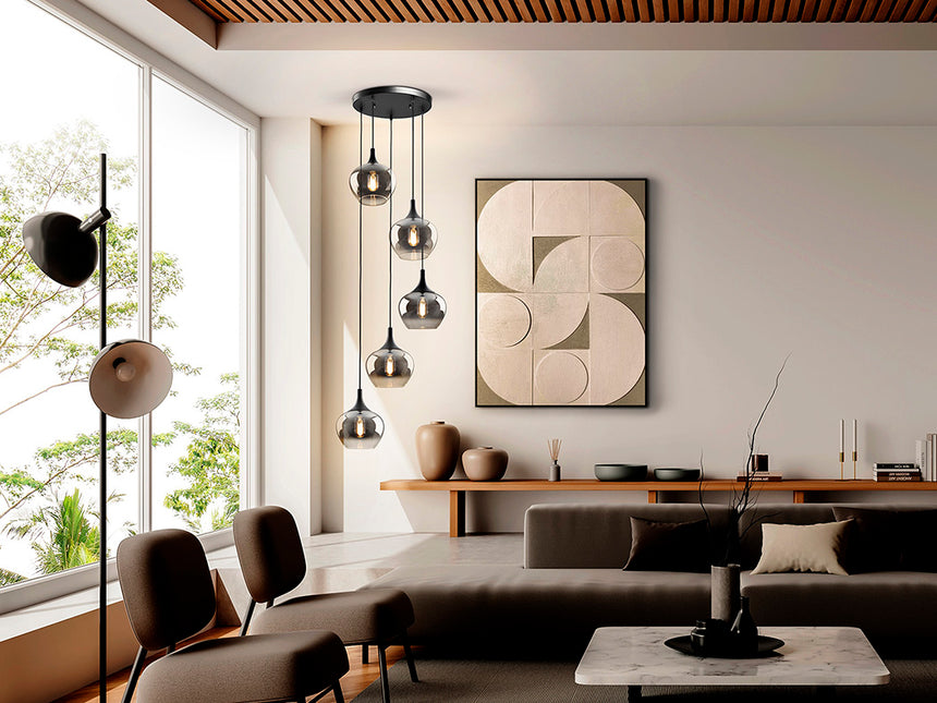 Schuller Opaz Lámpara de techo colgante 5 luces negro/smoke 614467