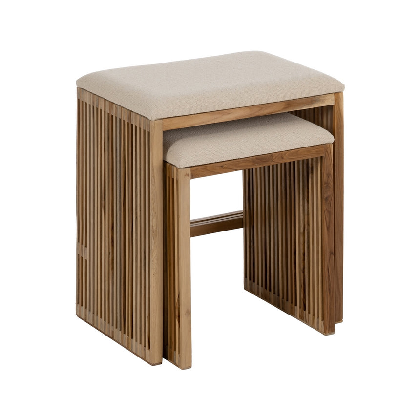 Set de 2 banquetas Bellamonte de madera de teca en tono natural 50x34x60 cm