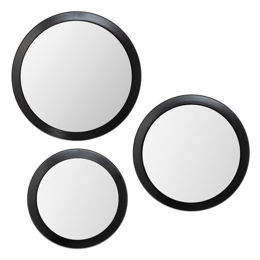 Set de 3 espejos de pared de metal y cristal en negro 84,5x84,5 cm