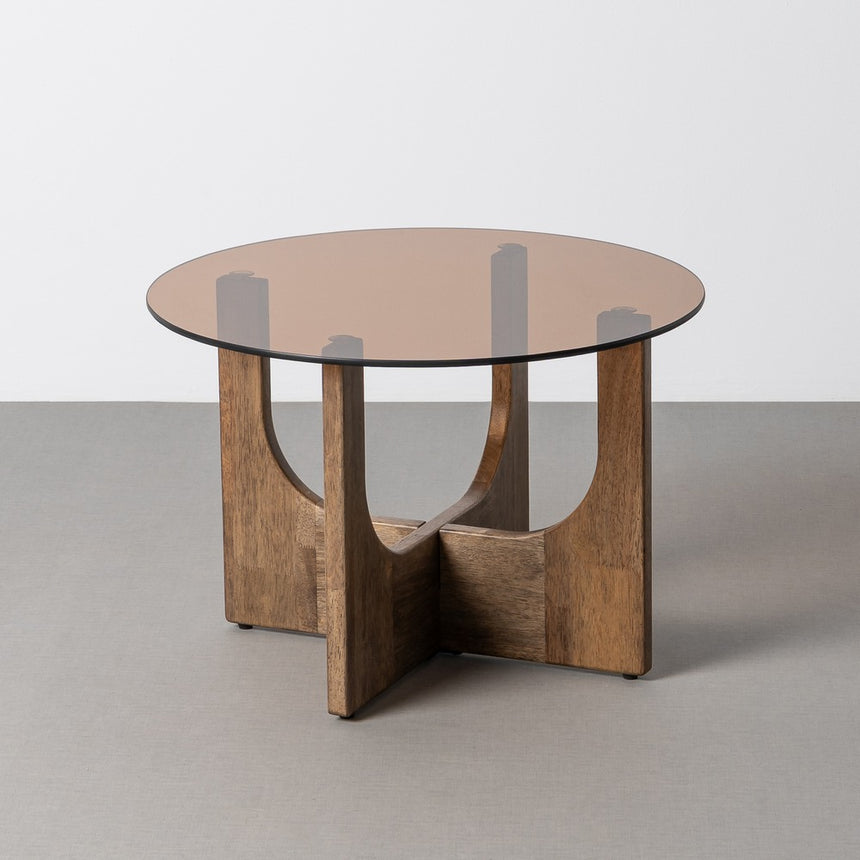 Mesa de centro de madera y cristal en marrón 60x60x41 cm
