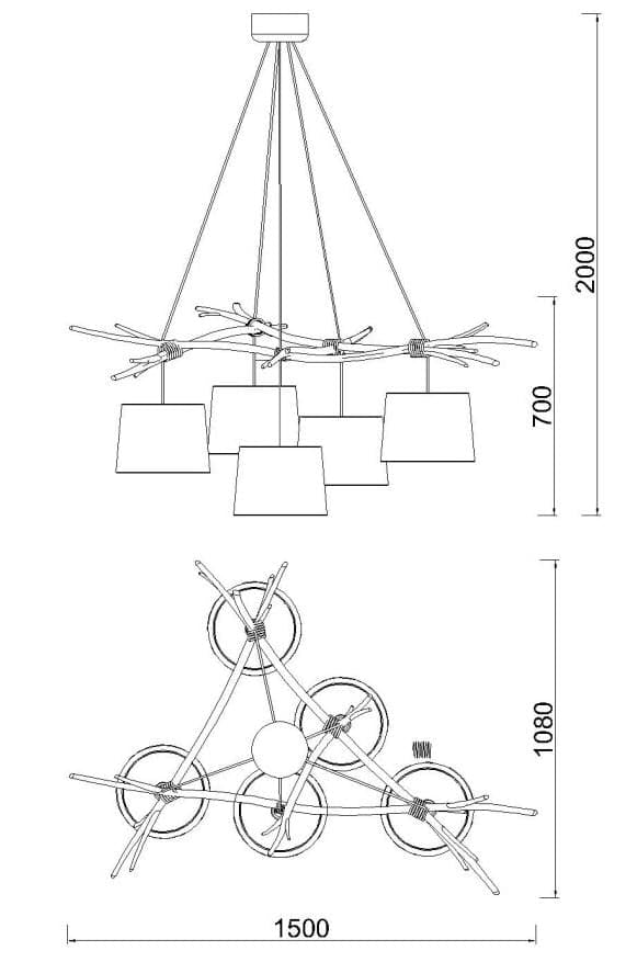 Plano de medidas - Mantra Sabina Lámpara de techo colgante imitación madera 6175