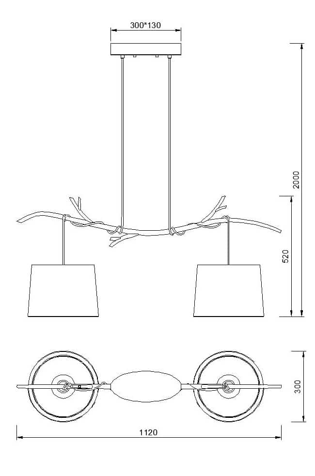 Plano de medidas - Mantra Sabina Lámpara de techo colgante imitación madera 6177