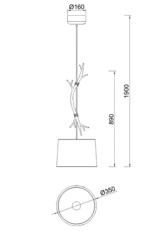 Plano de medidas - Mantra Sabina Lámpara de techo colgante imitación madera Ø35cm 6179