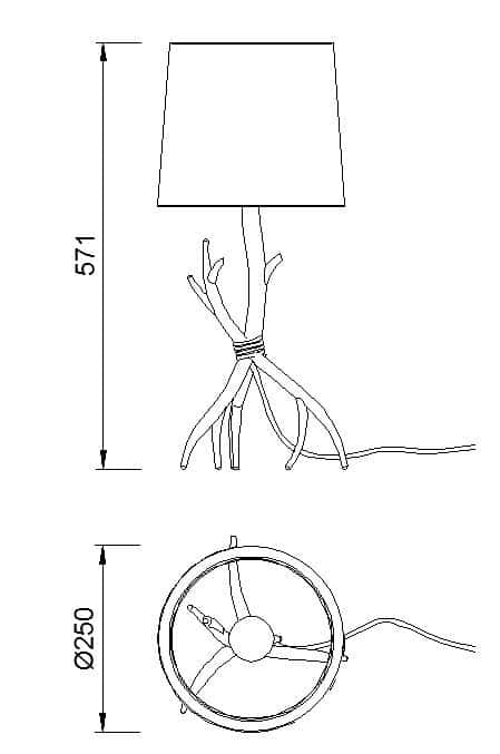 Plano de medidas - Mantra Sabina Lámpara de sobremesa imitación madera Ø25cm 6181