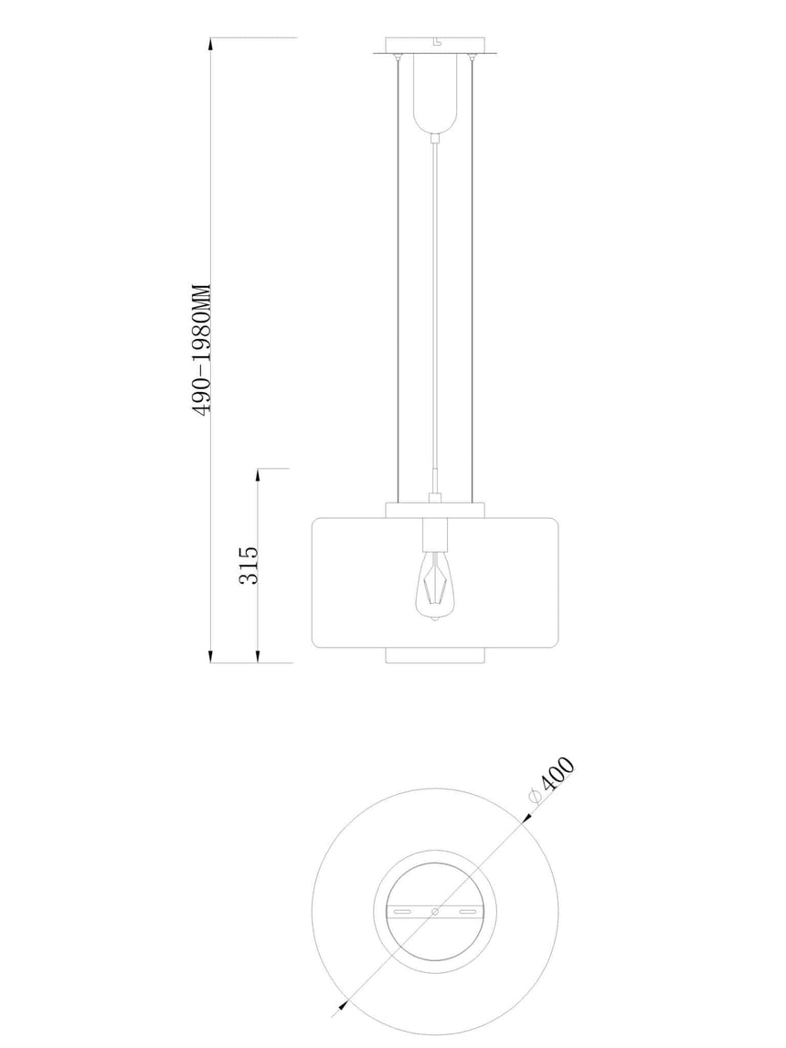 Plano de medidas - Mantra Jarras Lámpara de techo colgante cromo/grafito Ø40cm 6191