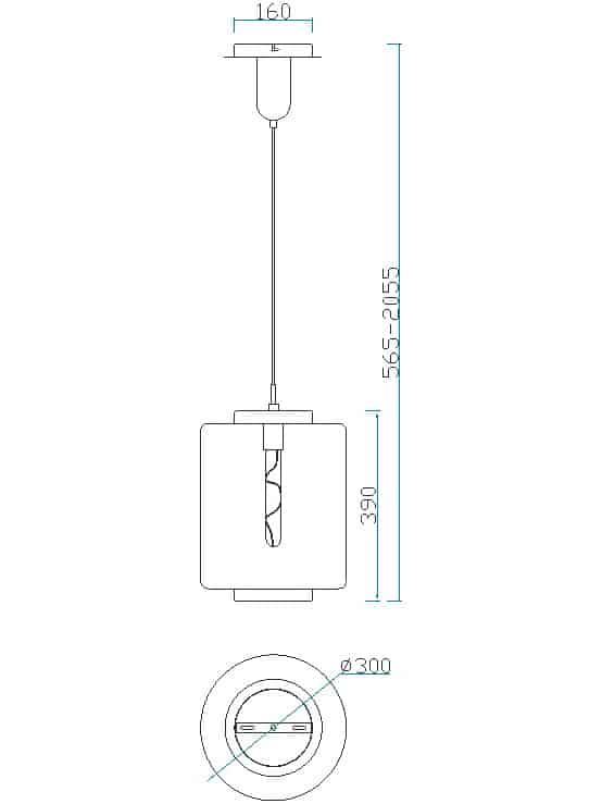 Plano de medidas - Mantra Jarras Lámpara de techo colgante cromo/grafito Ø30cm 6194