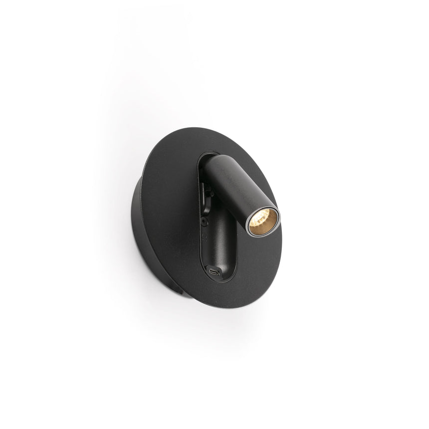Lámpara de pared aplique Faro Timit con lector LED negro mate 2700K 62761