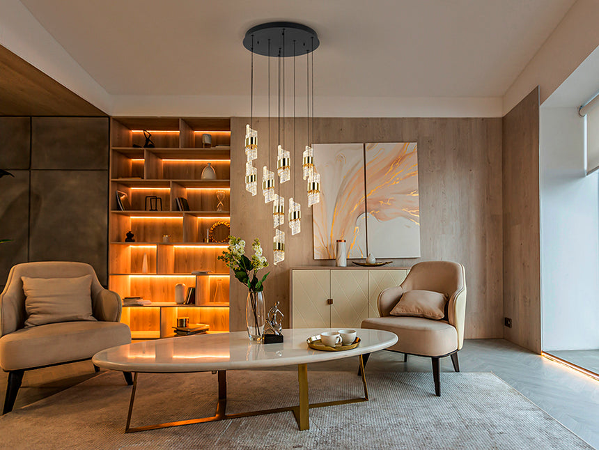 Lámpara de techo colgante Schuller Iliada 9 luces negro y oro 3000K Ø53cm 631264 - imagen 3