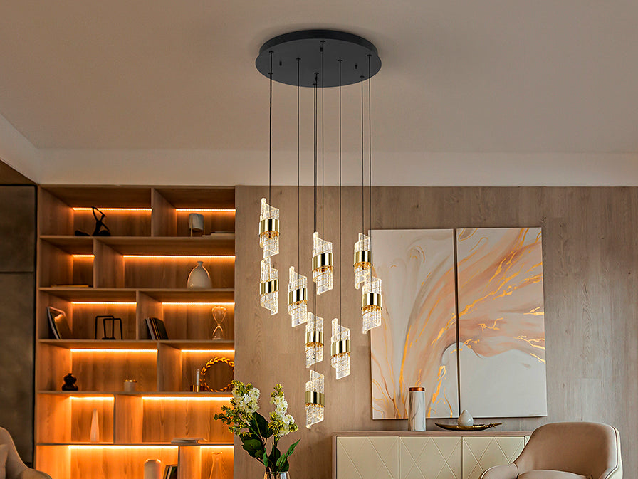 Schuller Iliada Pendant Ceiling Lamp 9 Lights Black Gold D50 631264