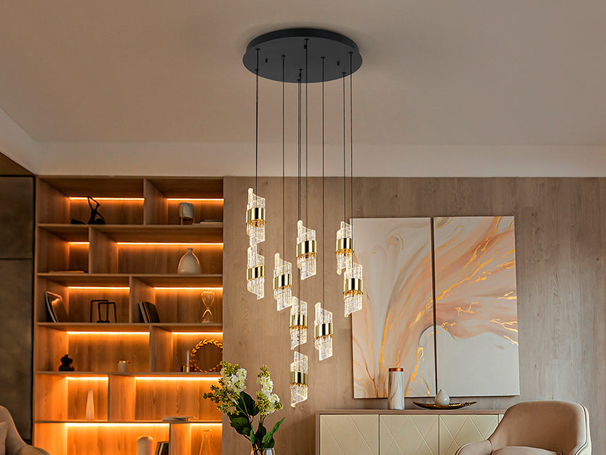 Schuller Iliada Pendant Ceiling Lamp 9 Lights Black Gold D50 631264