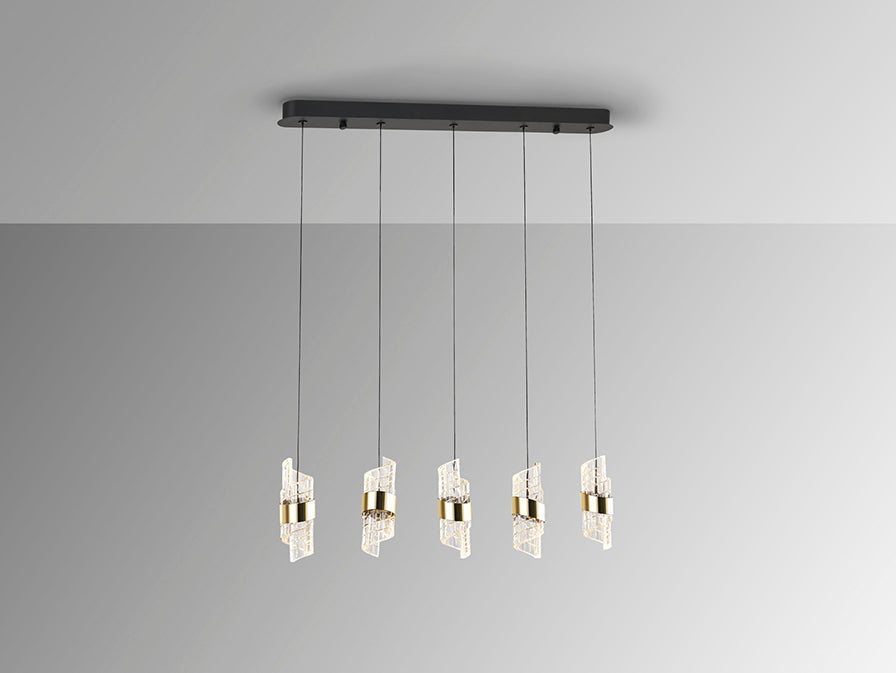 Schuller Iliada 5-Light Pendant Ceiling Lamp, Black and Gold, 631486