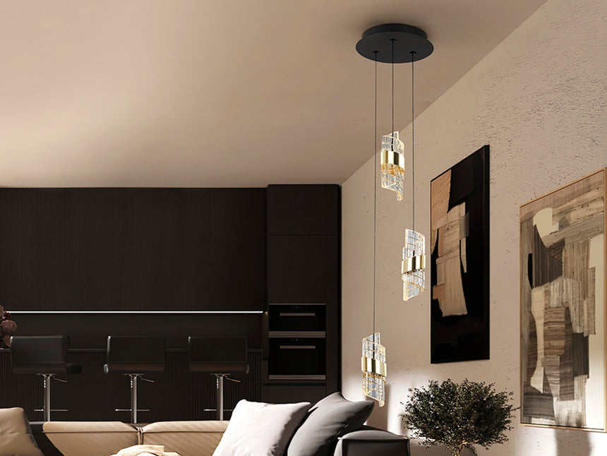Schuller Iliada 3-Light Pendant Ceiling Lamp, Black and Gold, 631622