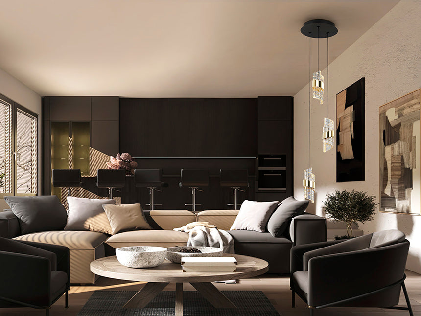 Schuller Iliada 3-Light Pendant Ceiling Lamp, Black and Gold, 631622