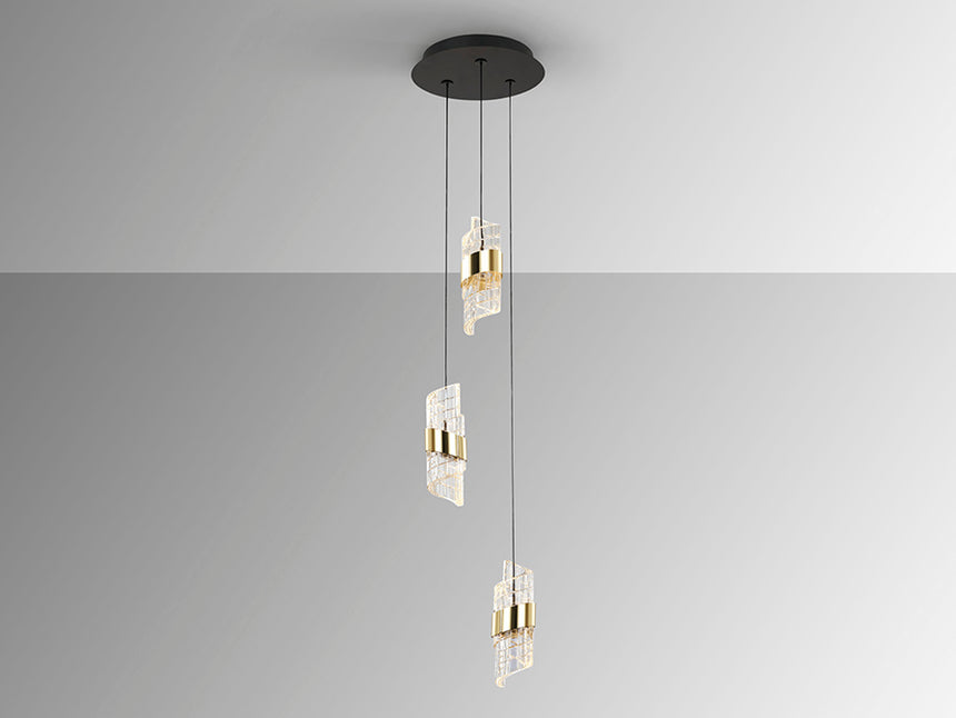 Schuller Iliada 3-Light Pendant Ceiling Lamp, Black and Gold, 631622