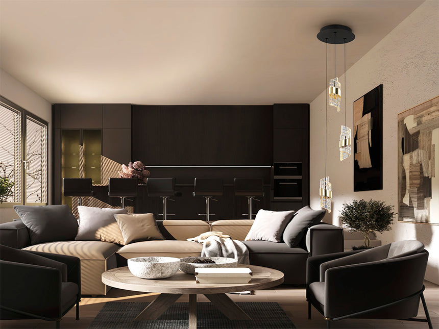 Schuller Iliada 3-Light Pendant Ceiling Lamp, Black and Gold, 631622