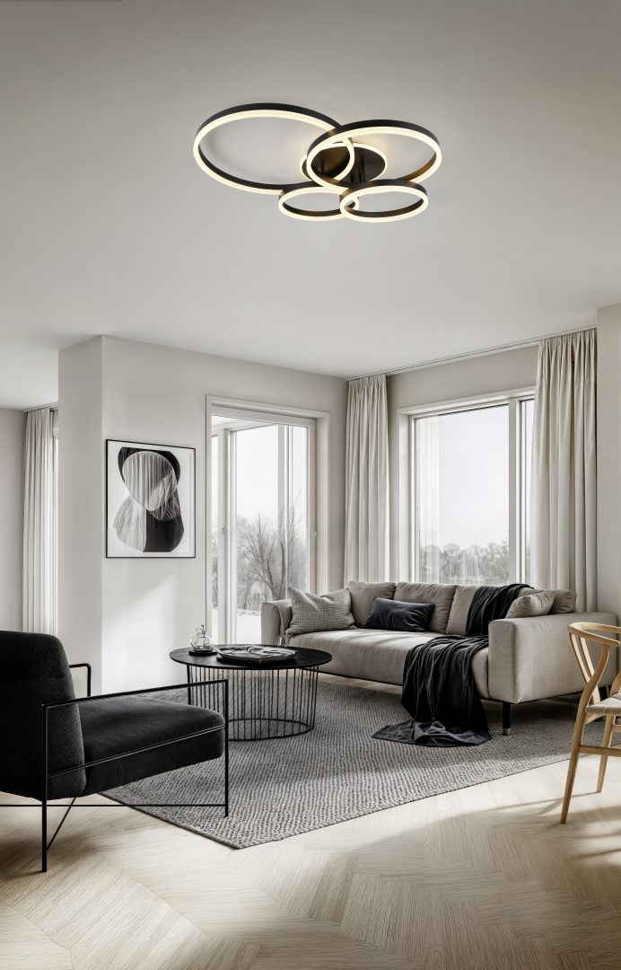 Plafón de techo Trio Drake grande LED negro mate CCT 80cm 632210432
