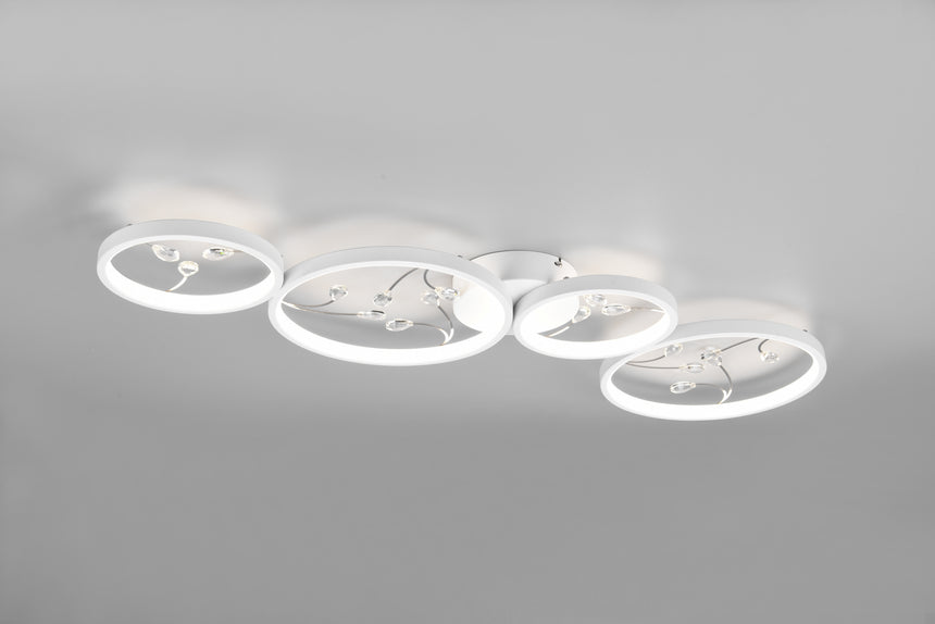 Plafón de techo Trio Groovy grande LED blanco mate 4000K 95,5cm 642110431